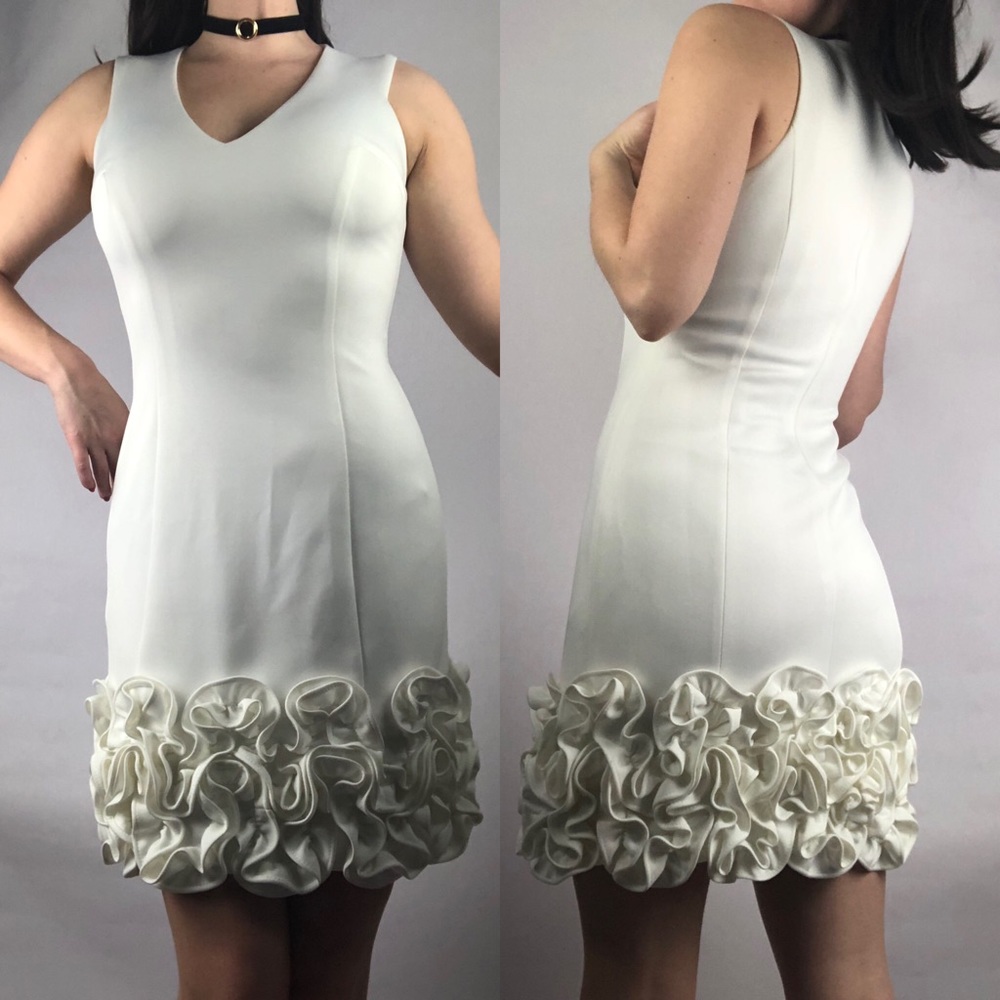 Vintage White Floral Formal Mini Dress Donna Ricco